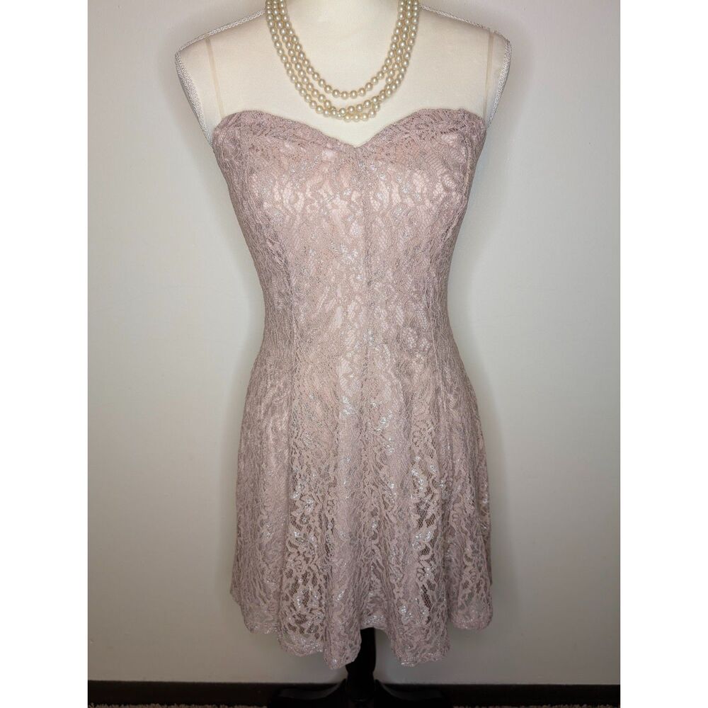 Charlotte Russe Metallic Shimmer Lace Strapless Dress